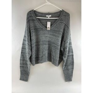 BP Sweater Women's Size Extra Large Gray Cropped Long Sleeve V-Neck Pullover